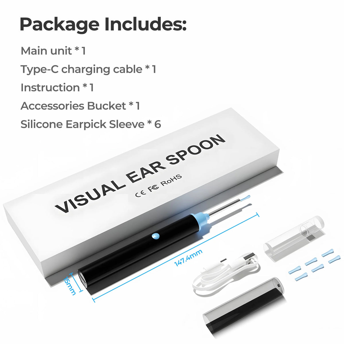 Suerbeaty Ear Wax Removal, Ear Cleaner with Camera, Earwax Remover Tool with LED Light, Ear Camera with 6 Ear Spoon, Earwax Removal Kit for Ear Cleaning
