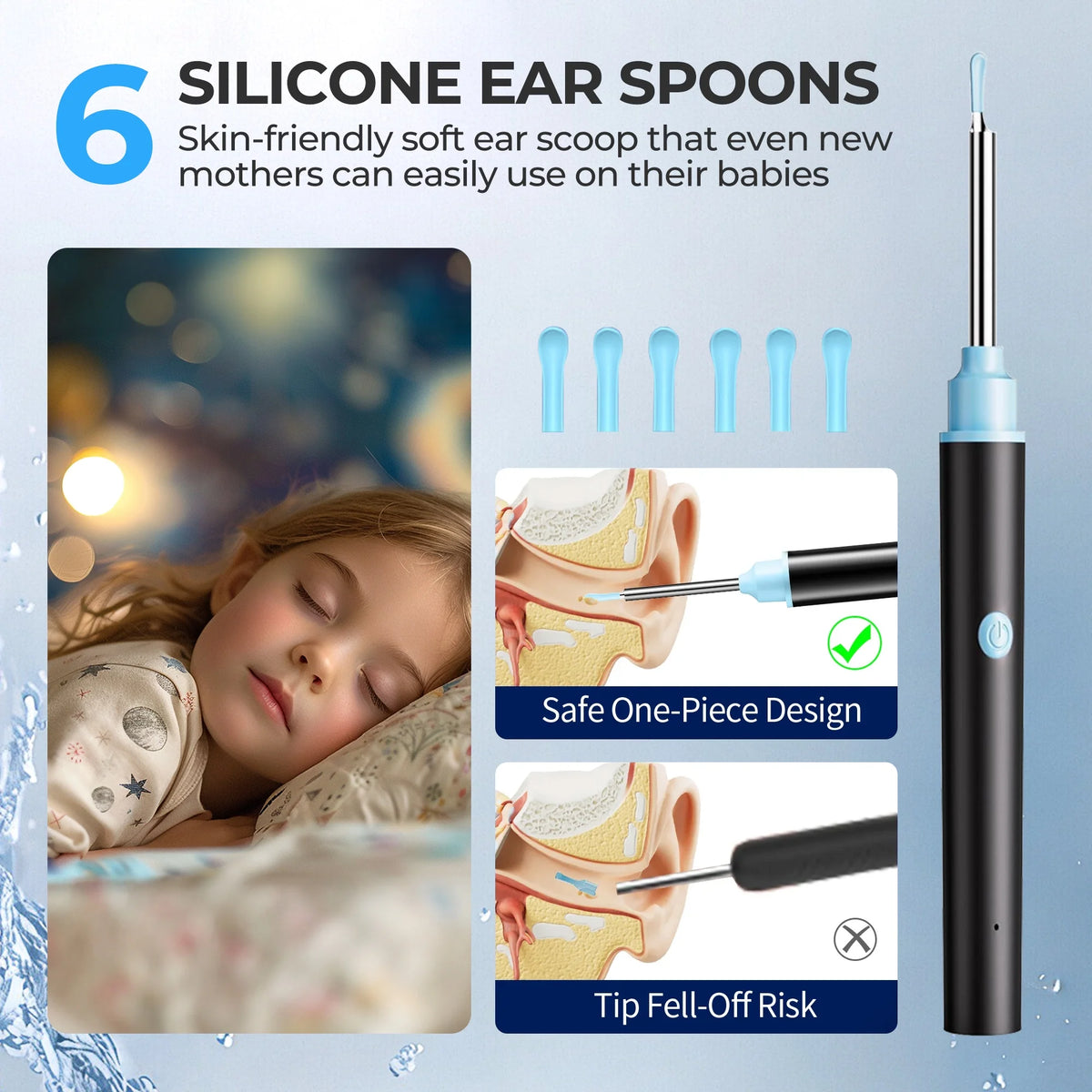 Suerbeaty Ear Wax Removal, Ear Cleaner with Camera, Earwax Remover Tool with LED Light, Ear Camera with 6 Ear Spoon, Earwax Removal Kit for Ear Cleaning